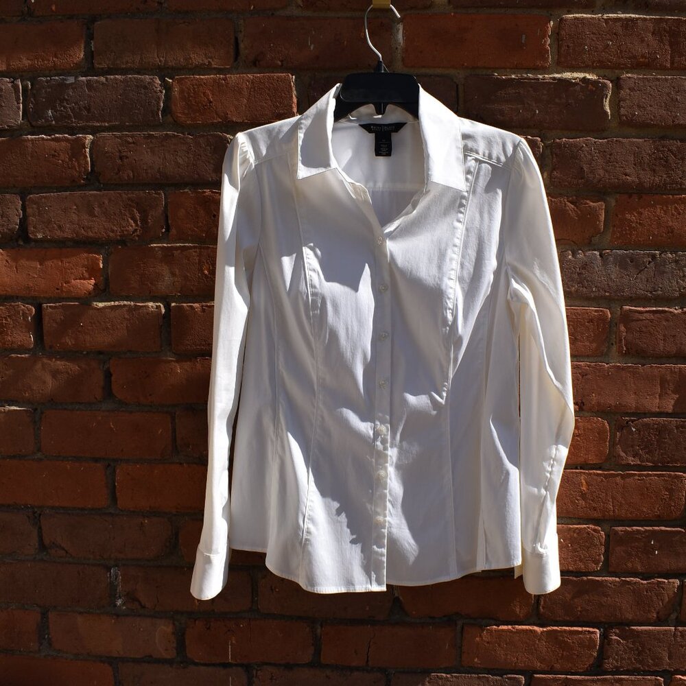 White House Black Market Fitted Button Down Long Sleeved Shirt Size 12